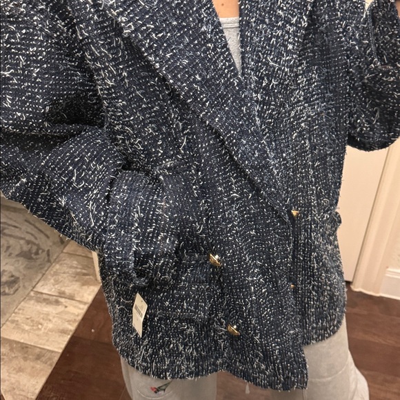 NEW NWT Anthropologie Denim Tweed Needle punched Double Breasted Coat blazer - Picture 13 of 13